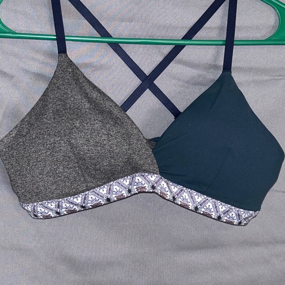 Athleta Inhale Sports Bra Dark Gray Teal Geometric Band Adjustable Straps S - Picture 2 of 7